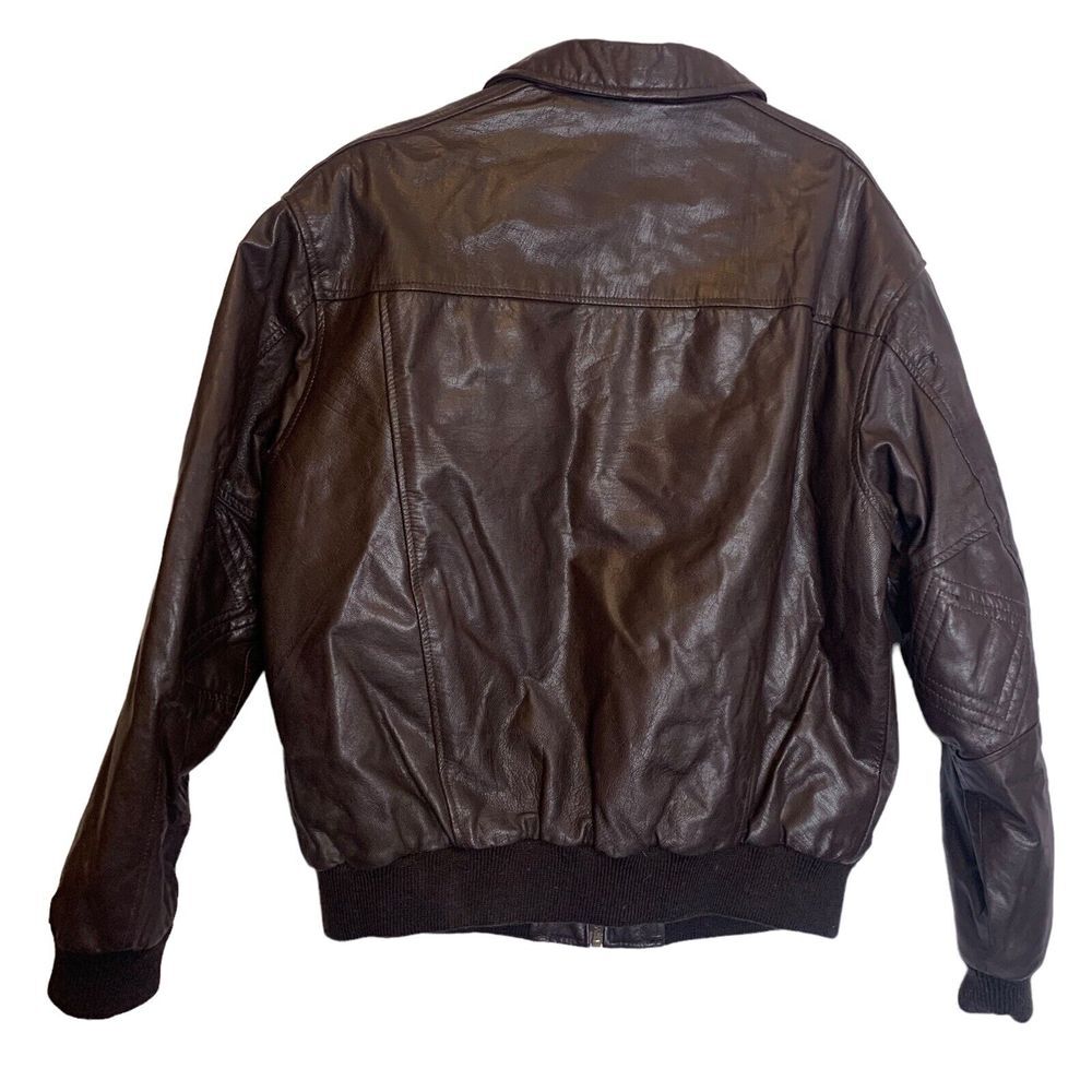 Vanguard Leather of America Jacket Mens Large Bomber Flight Brown Zip Front Coat - Picture 5 of 13